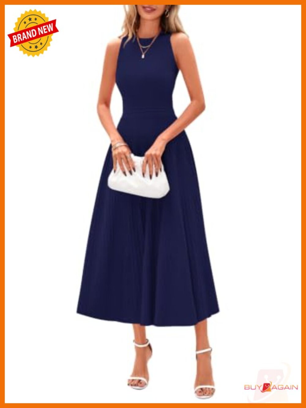 Pleated Midi Work Dress Sleeveless A-Line High Waist Office